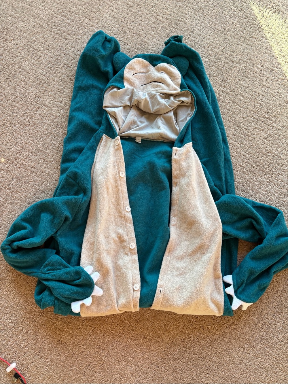 Pokemon Snorlax Onsie Teal and Cream Plush Hooded Halloween Costume XL Men’s